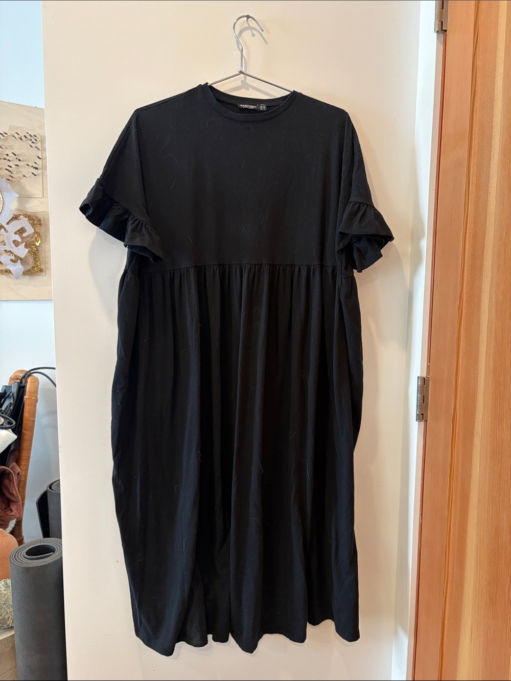 Nasty Gal Black Ruffle Sleeve Maxi Dress